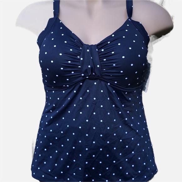 L.L. Bean Other - NWT L.L. Bean Swimsuit Bathing Suit Tankini Top Navy White Polkadots VNeck XL 18